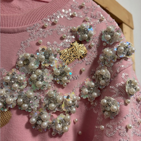 Queen of Sparkles Pink Embellished Sweater with Champagne Design - Picture 3 of 6